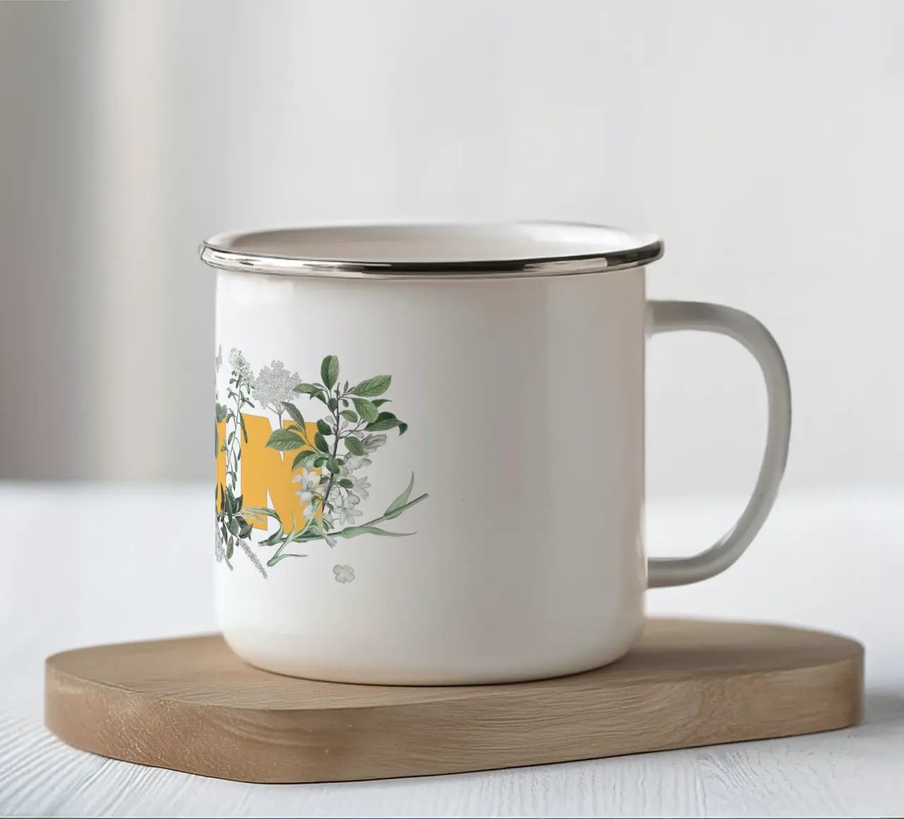 Moin Fleurs & Insectes Jaune Blanc mug en émail de Studio Frances M