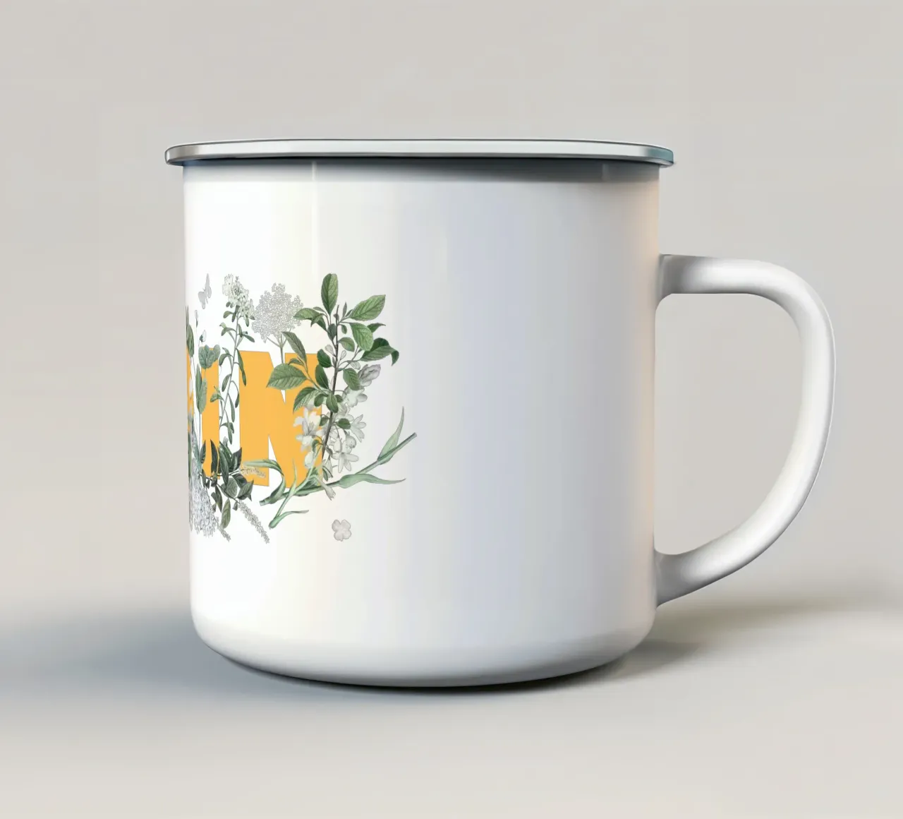 Moin Fleurs & Insectes Jaune Blanc mug en émail de Studio Frances M