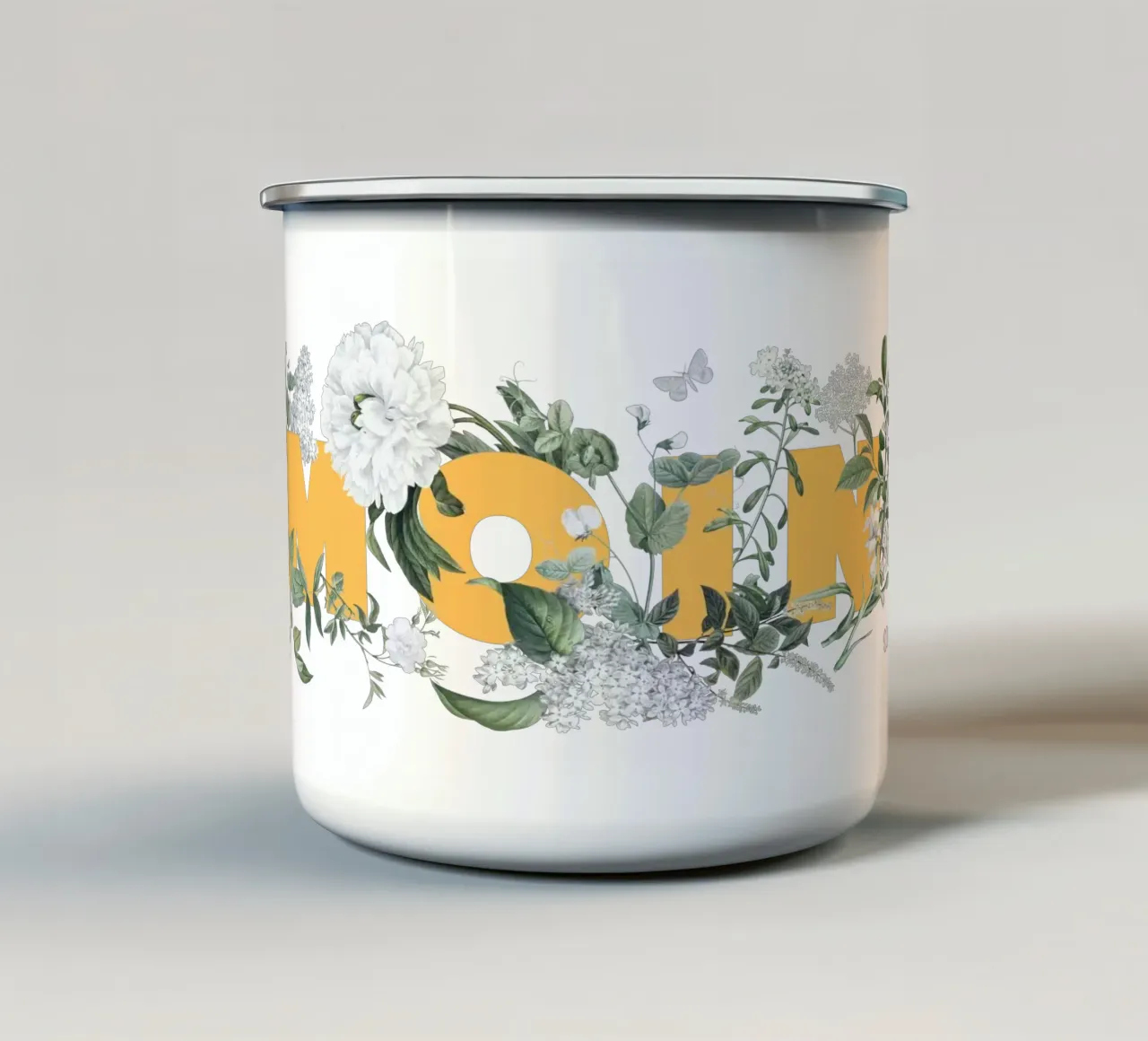 Moin Fleurs & Insectes Jaune Blanc mug en émail de Studio Frances M