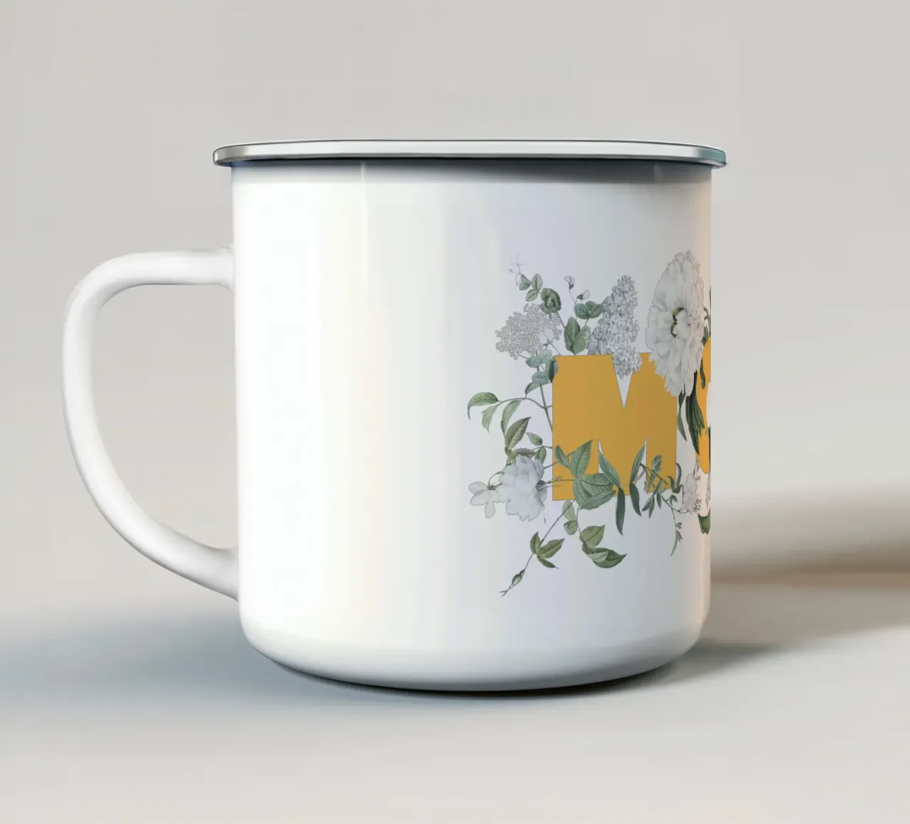 Moin Fleurs & Insectes Jaune Blanc mug en émail de Studio Frances M