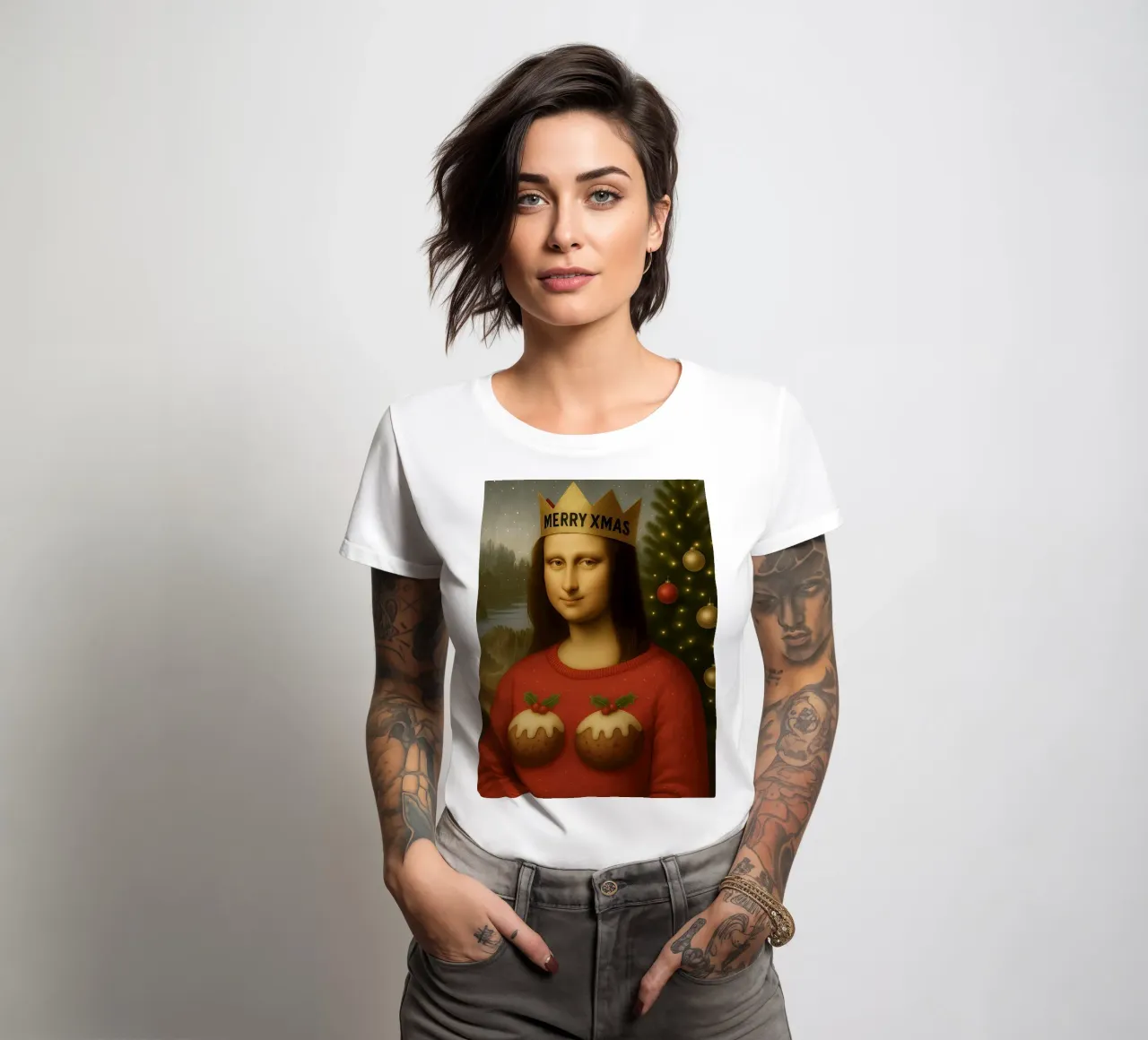 MONA LISA IN PULLOVER NATALIZIO t-shirt da donna da ARTOMATIC