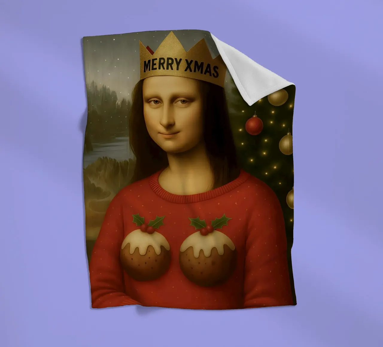 MONA LISA IN PULLOVER NATALIZIO coperta in pile da ARTOMATIC