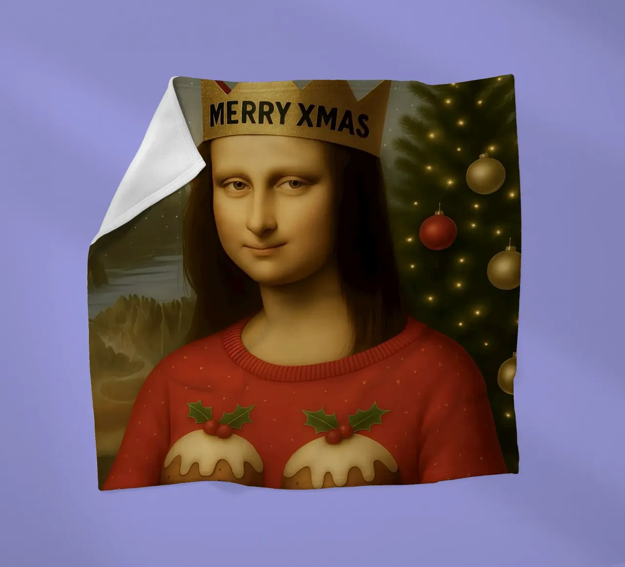 MONA LISA IN PULLOVER NATALIZIO coperta in pile da ARTOMATIC