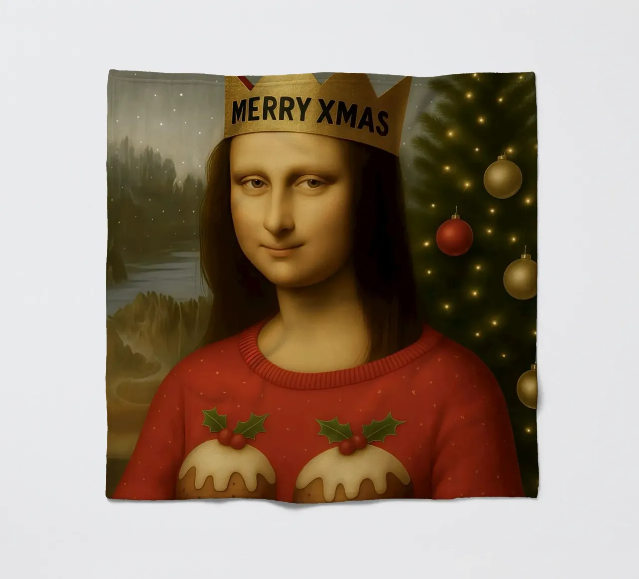 MONA LISA IN PULLOVER NATALIZIO coperta in pile da ARTOMATIC
