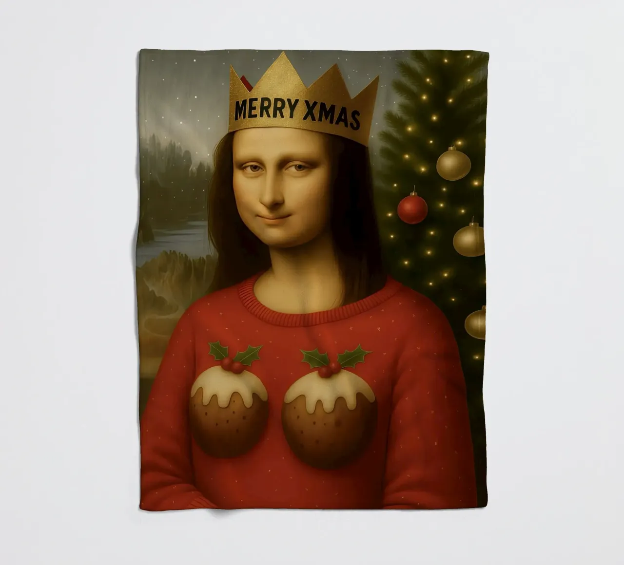 MONA LISA IN PULLOVER NATALIZIO coperta in pile da ARTOMATIC
