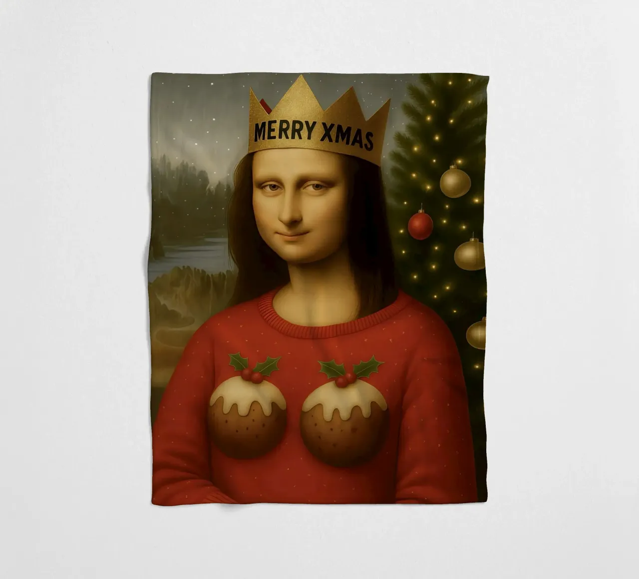 MONA LISA IN PULLOVER NATALIZIO coperta in pile da ARTOMATIC