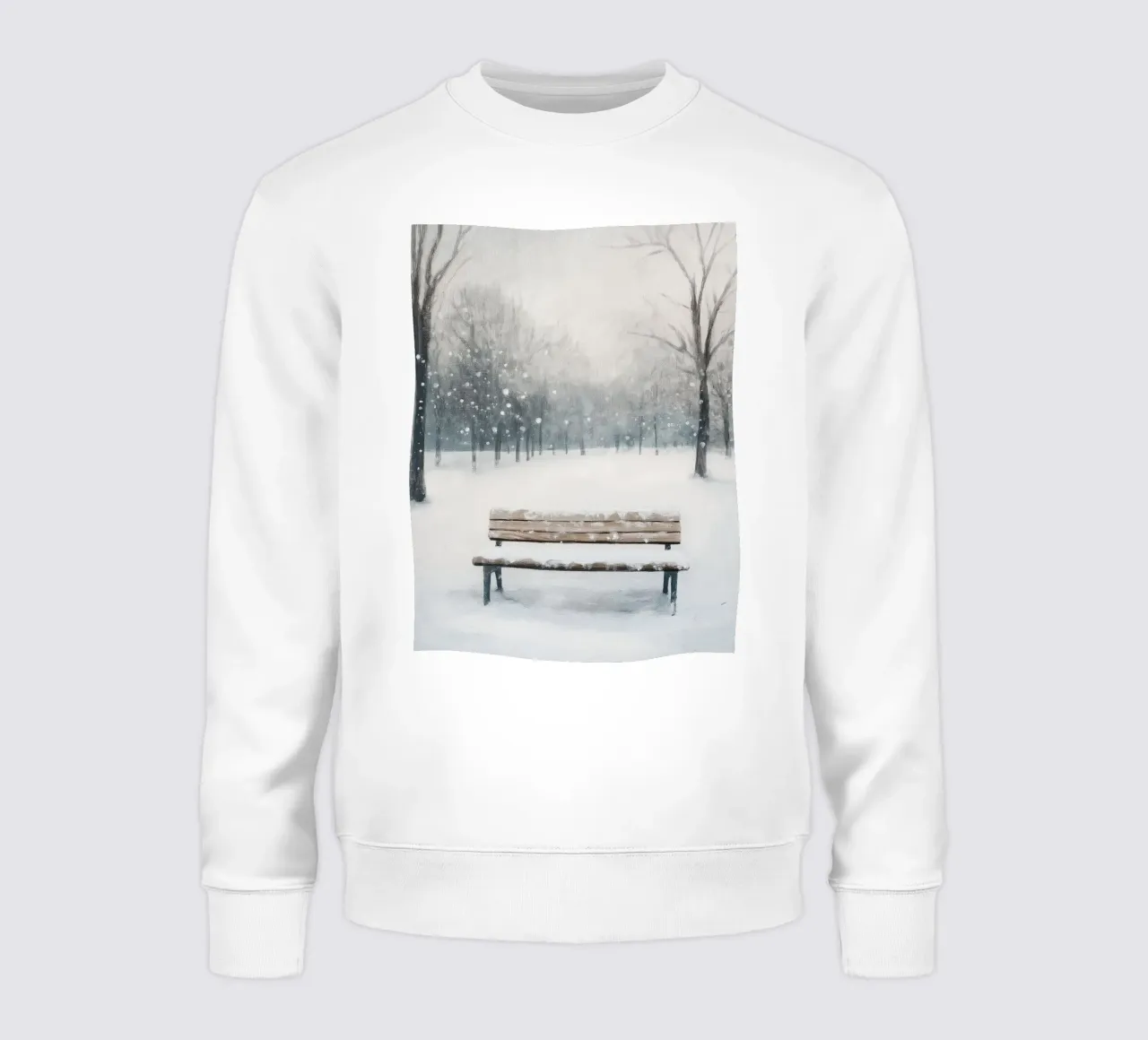 Panchina invernale in un tranquillo turbine di neve felpa da Cozy Vibes