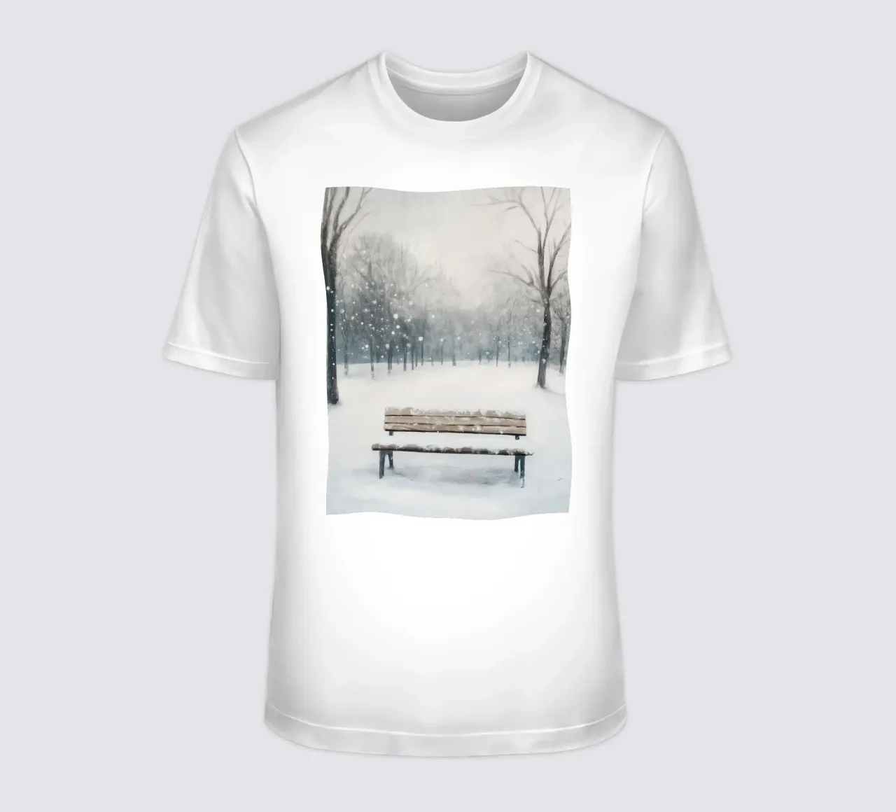 Panchina invernale in un tranquillo turbine di neve t-shirt da Cozy Vibes