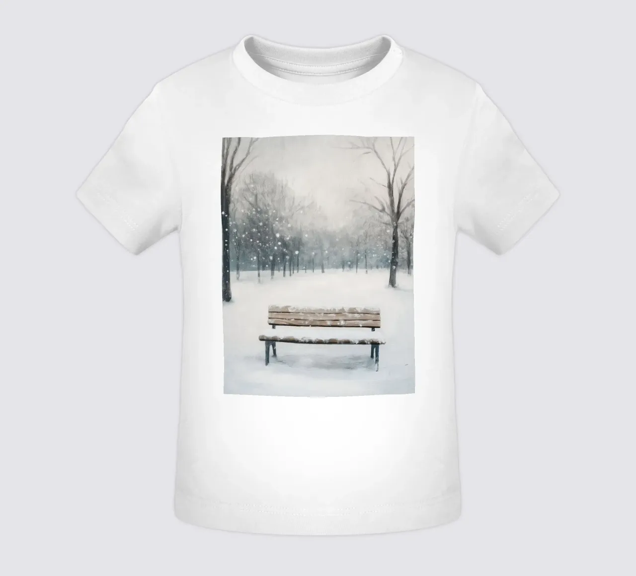 Panchina invernale in un tranquillo turbine di neve maglietta neonato da Cozy Vibes