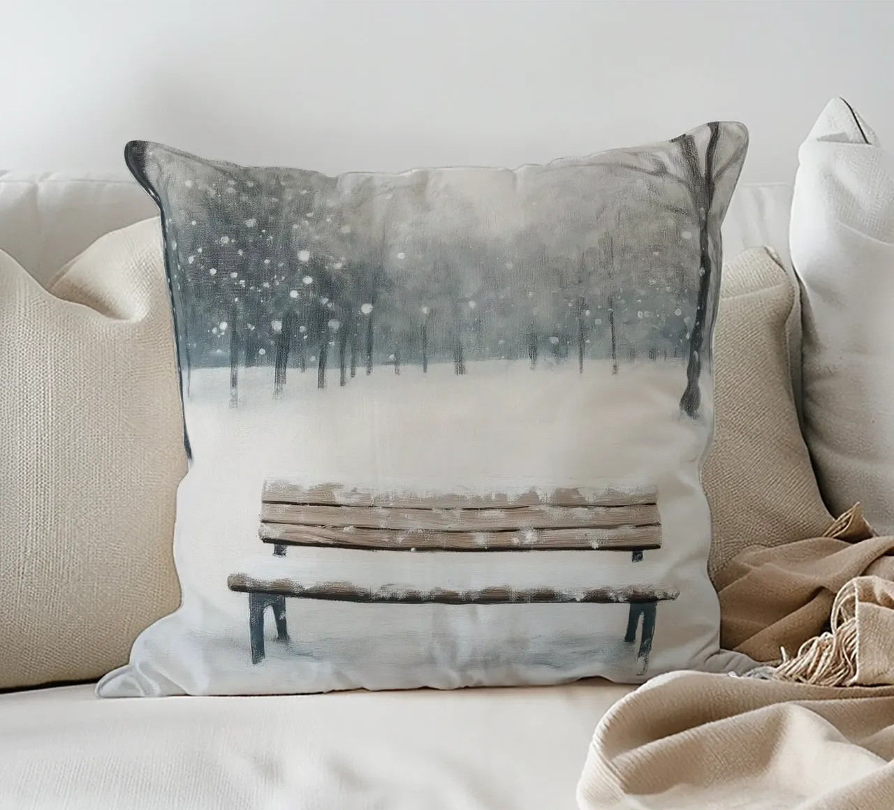 Panchina invernale in un tranquillo turbine di neve cuscino da Cozy Vibes