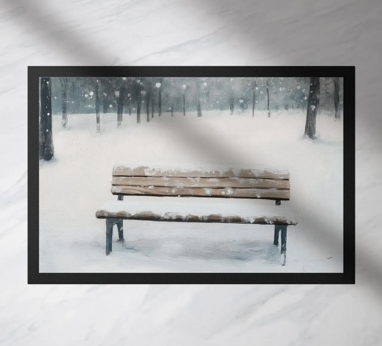 Panchina invernale in un tranquillo turbine di neve zerbino da Cozy Vibes