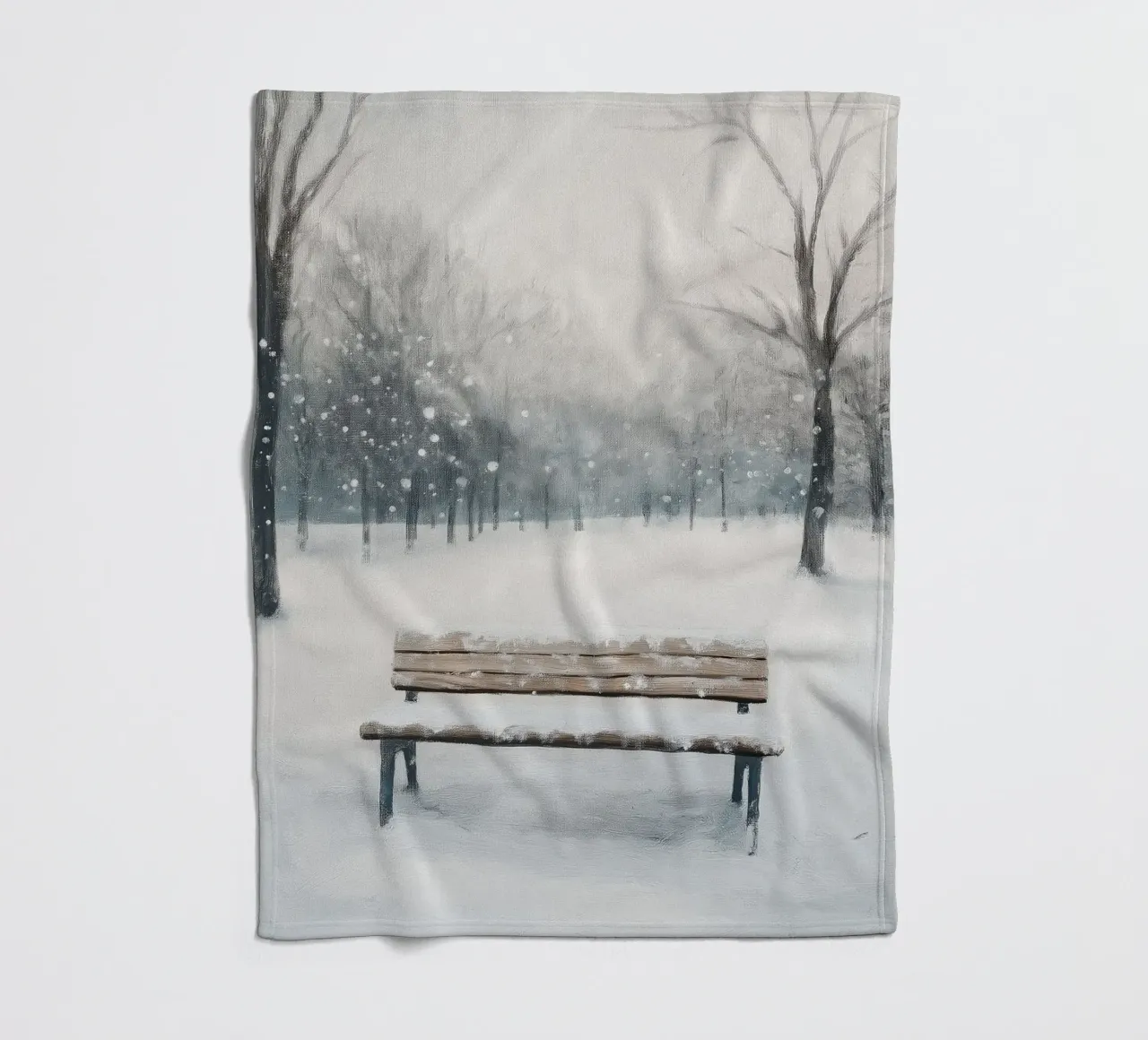 Panchina invernale in un tranquillo turbine di neve coperta in pile da Cozy Vibes