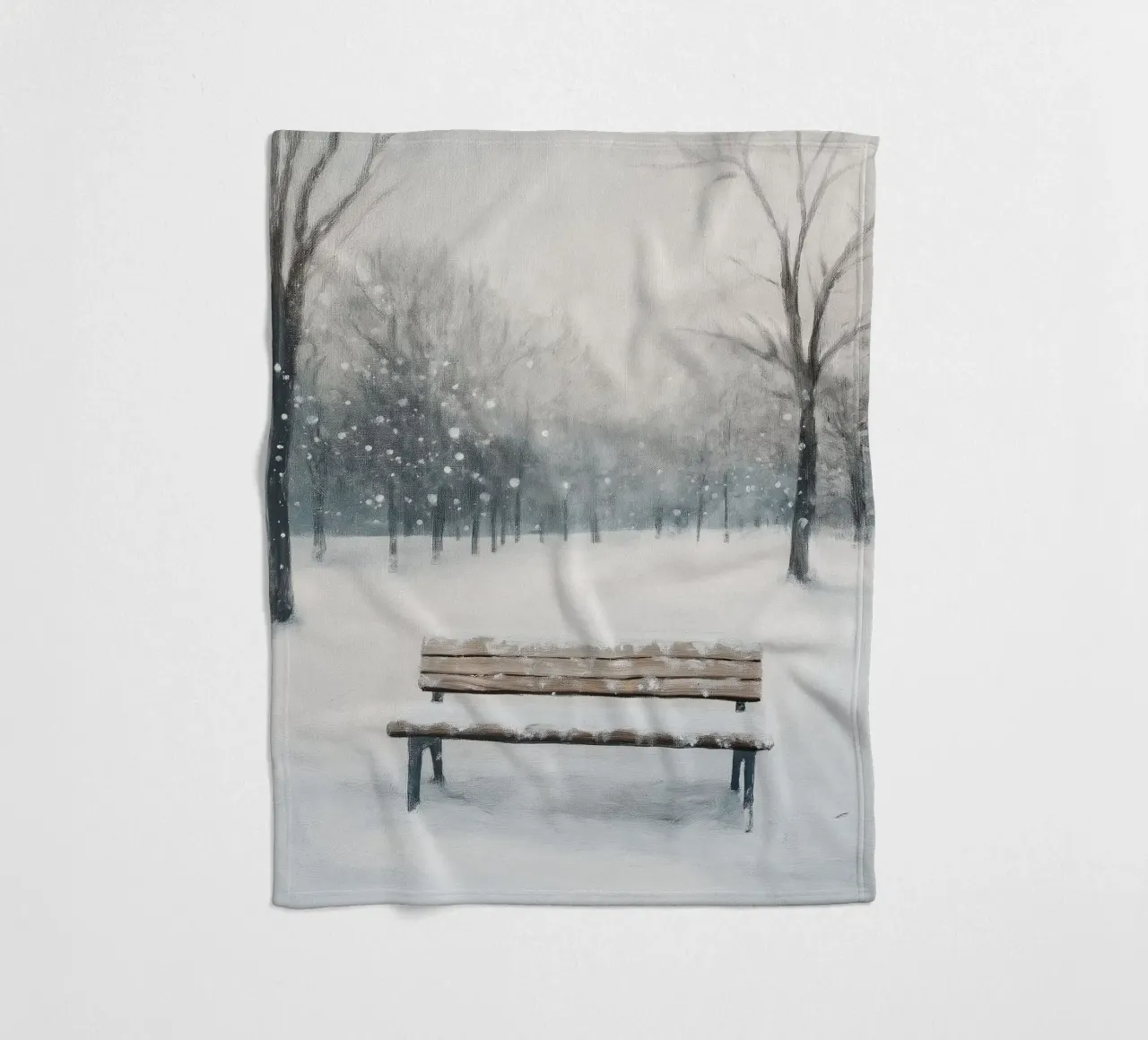 Panchina invernale in un tranquillo turbine di neve coperta in pile da Cozy Vibes