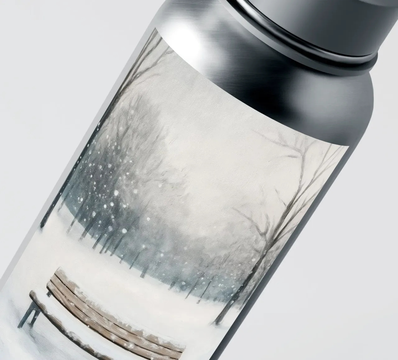 Panchina invernale in un tranquillo turbine di neve adesivo da Cozy Vibes
