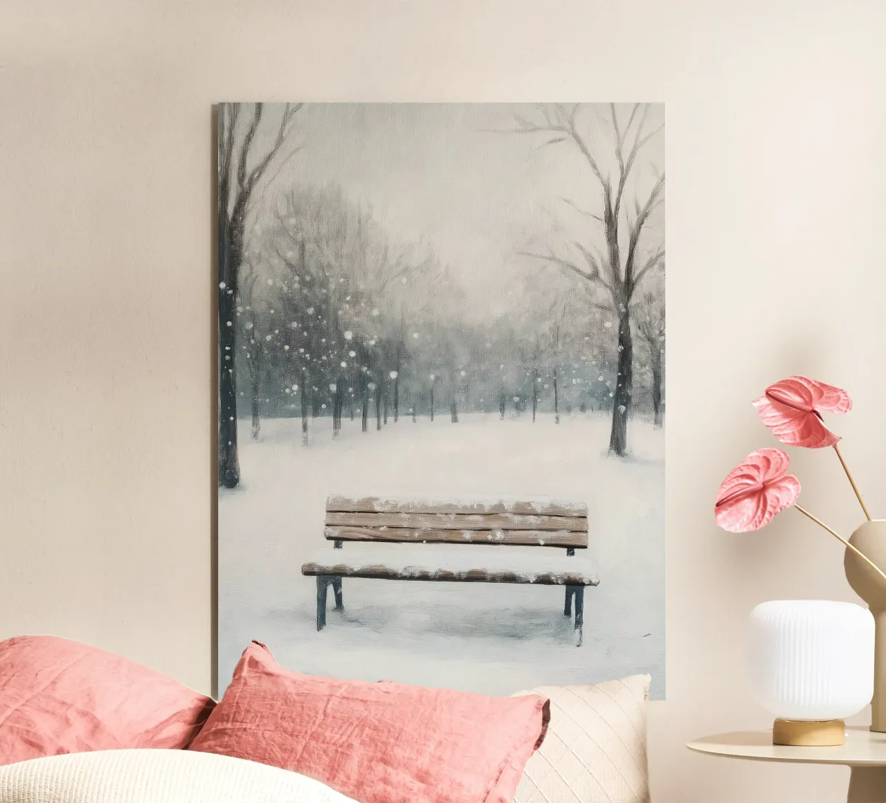 Panchina invernale in un tranquillo turbine di neve pannello forex da Cozy Vibes