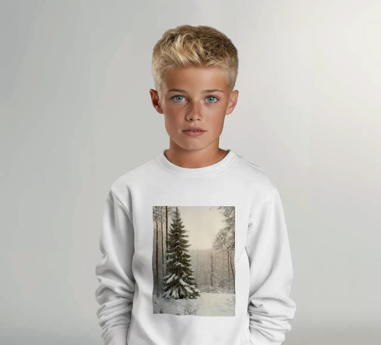 Foresta invernale innevata con abete maestoso felpa bambino da Cozy Vibes