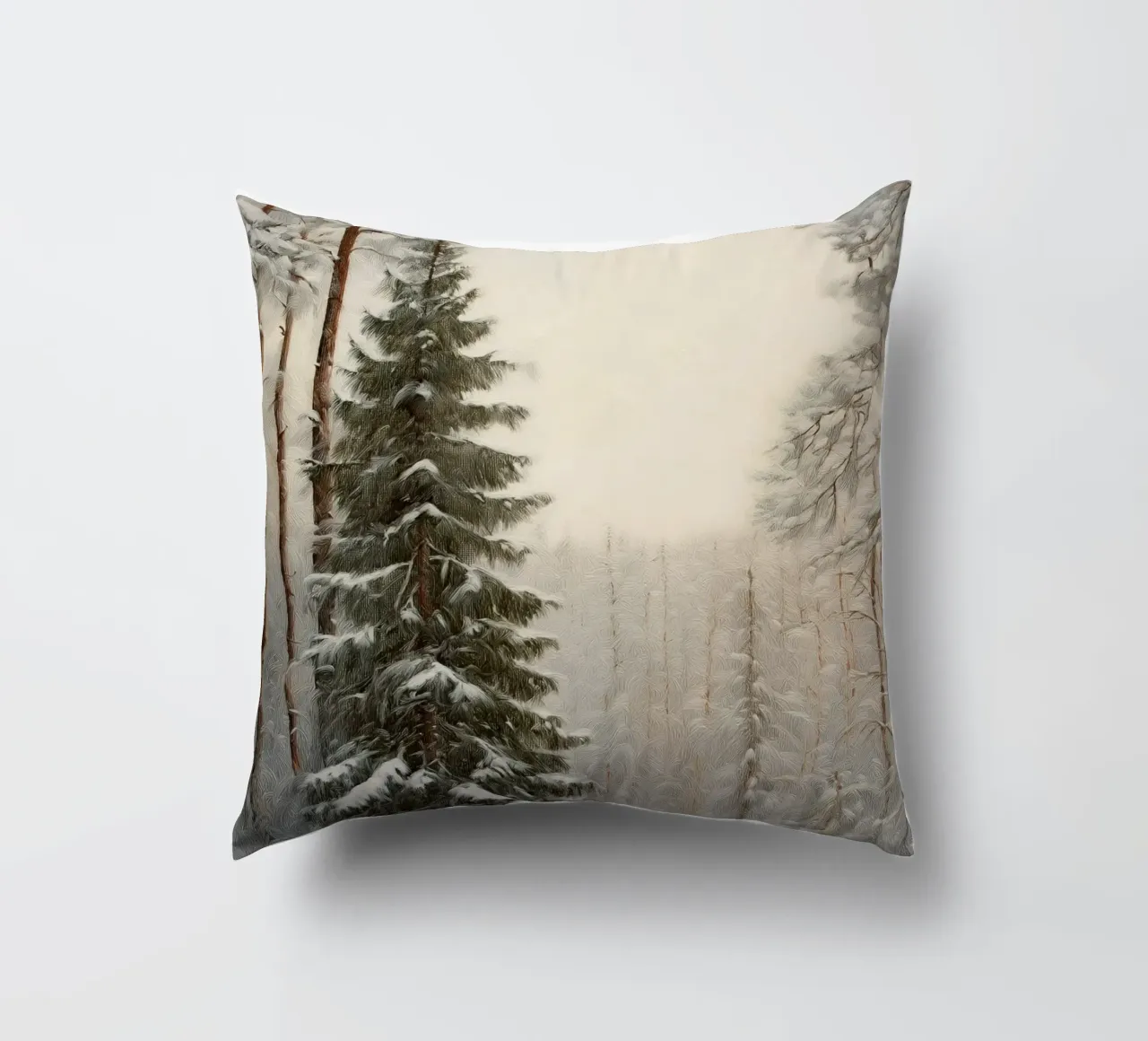 Foresta invernale innevata con abete maestoso cuscino da Cozy Vibes