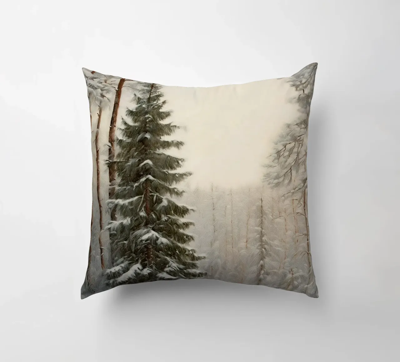 Foresta invernale innevata con abete maestoso cuscino da Cozy Vibes