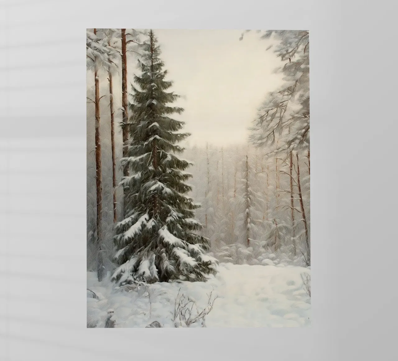 Foresta invernale innevata con abete maestoso pellicola backlit da Cozy Vibes