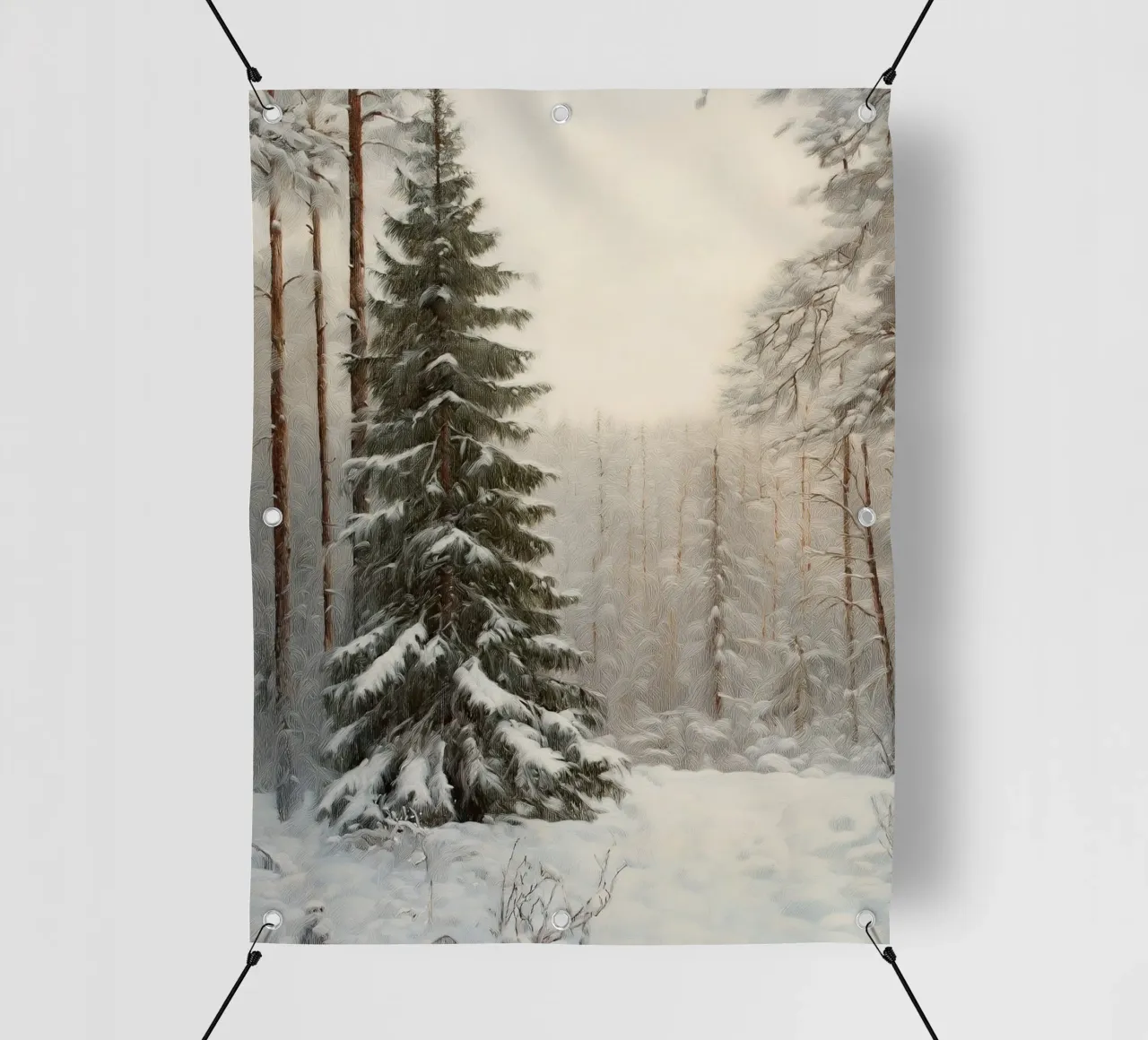 Foresta invernale innevata con abete maestoso telo in pvc da Cozy Vibes