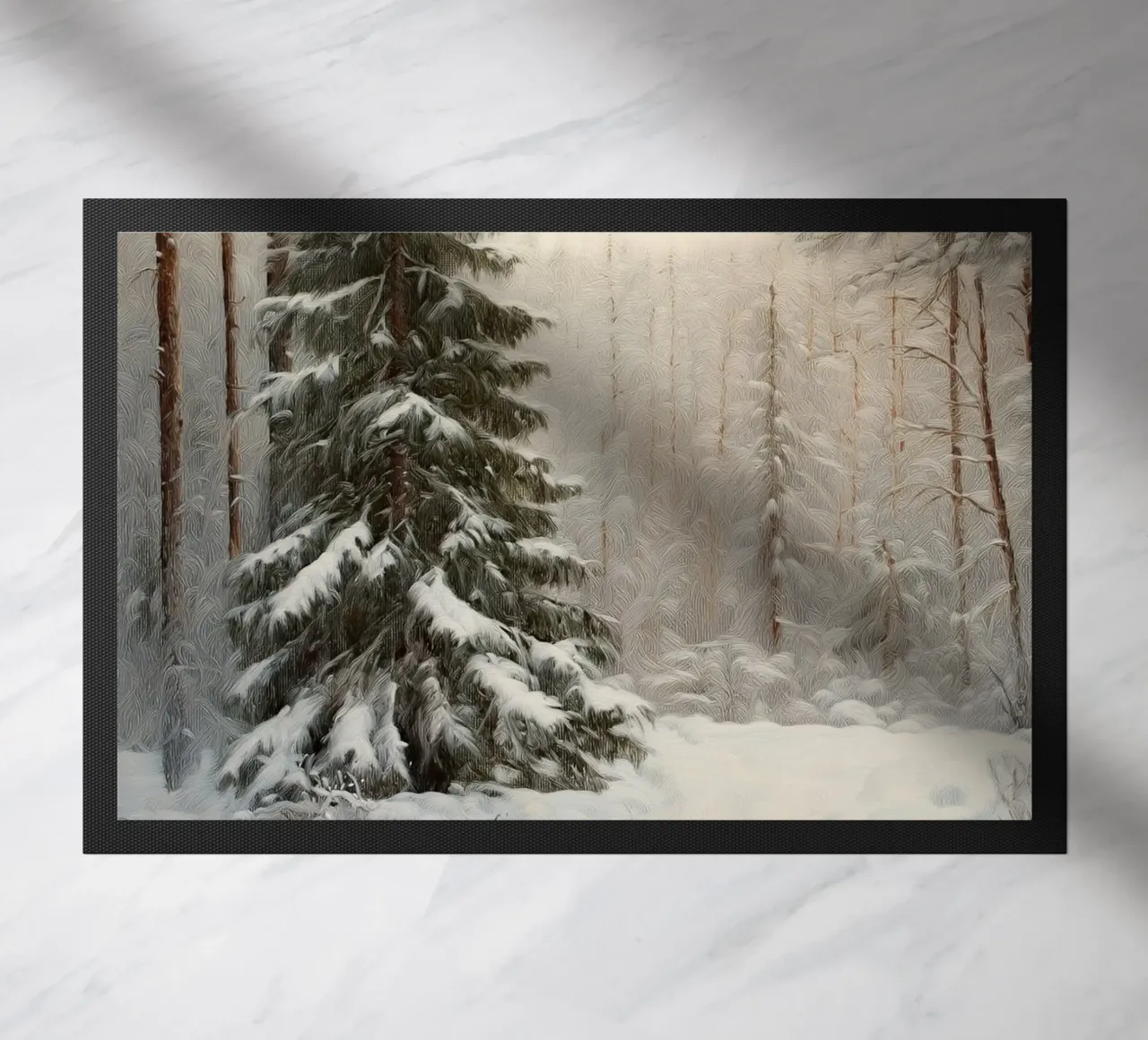 Foresta invernale innevata con abete maestoso zerbino da Cozy Vibes