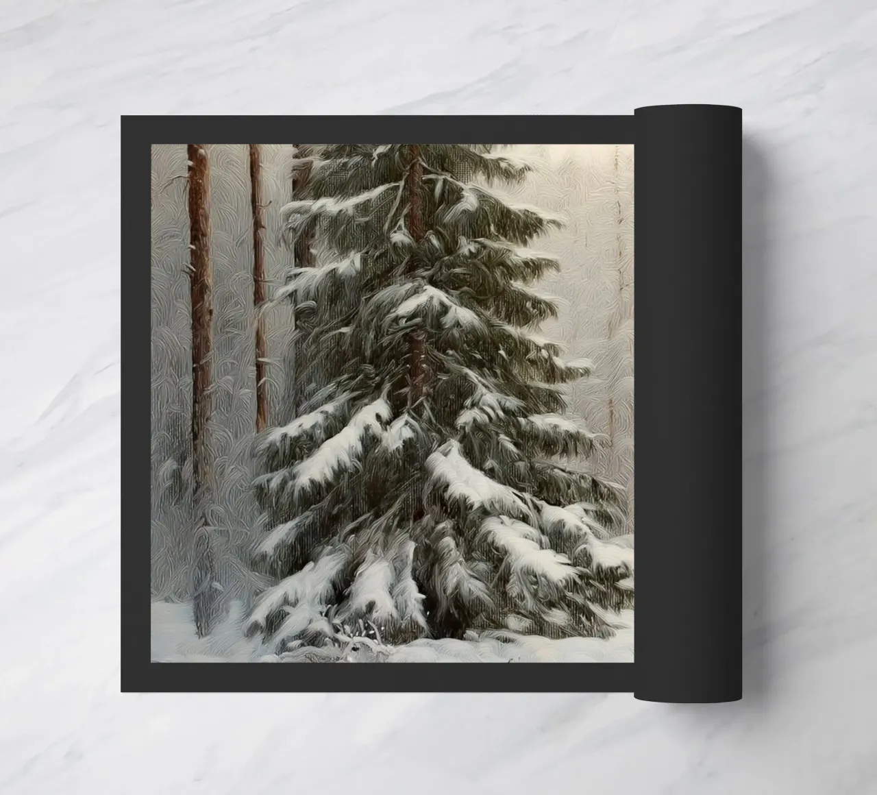 Foresta invernale innevata con abete maestoso zerbino da Cozy Vibes