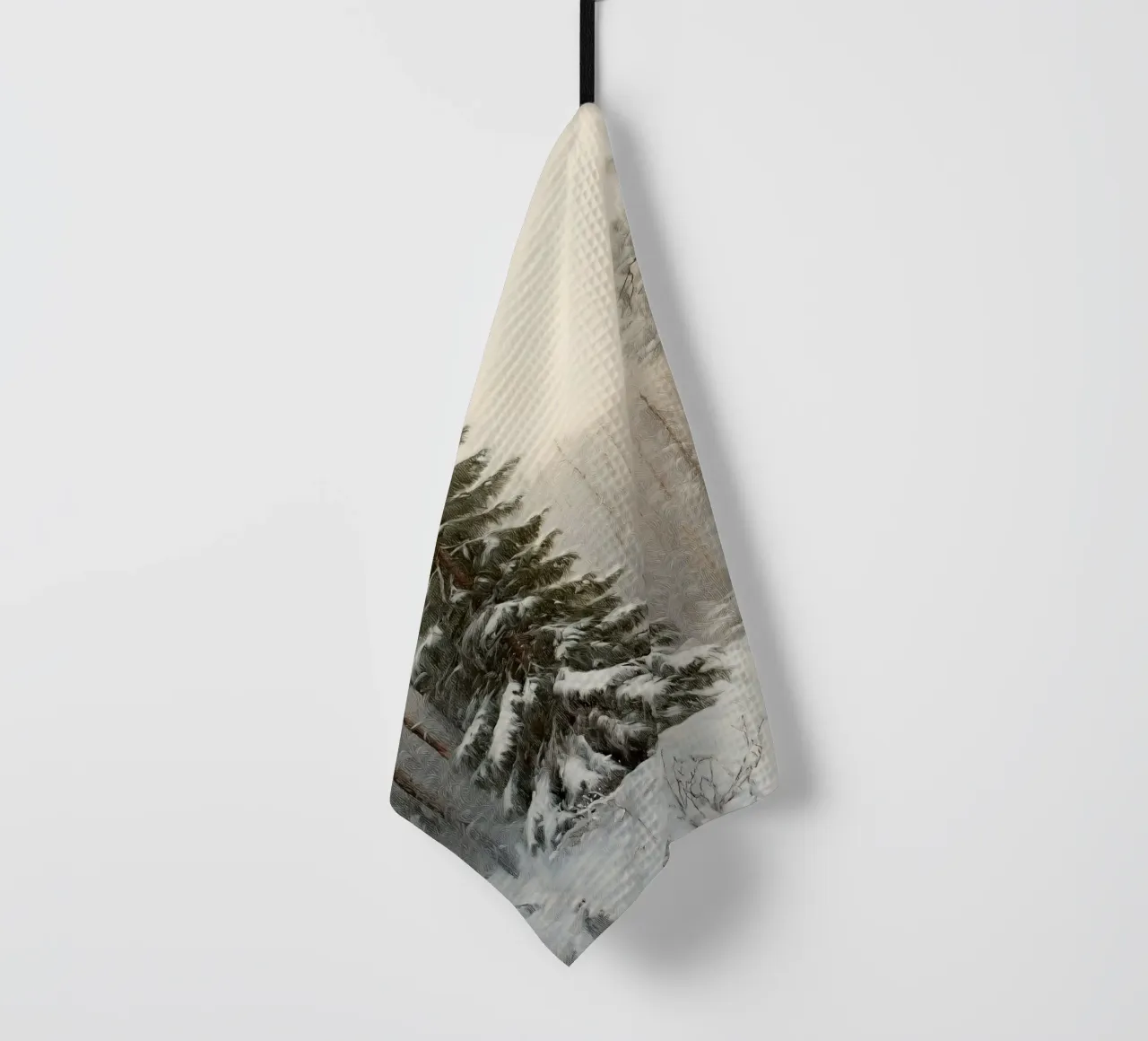 Forêt d'hiver enneigée avec un sapin majestueux torchon de Cozy Vibes