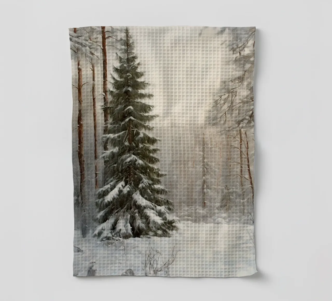 Forêt d'hiver enneigée avec un sapin majestueux torchon de Cozy Vibes