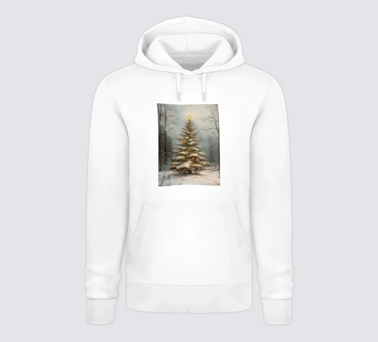 Albero di Natale innevato con luci nella foresta invernale felpa con cappuccio da Cozy Vibes