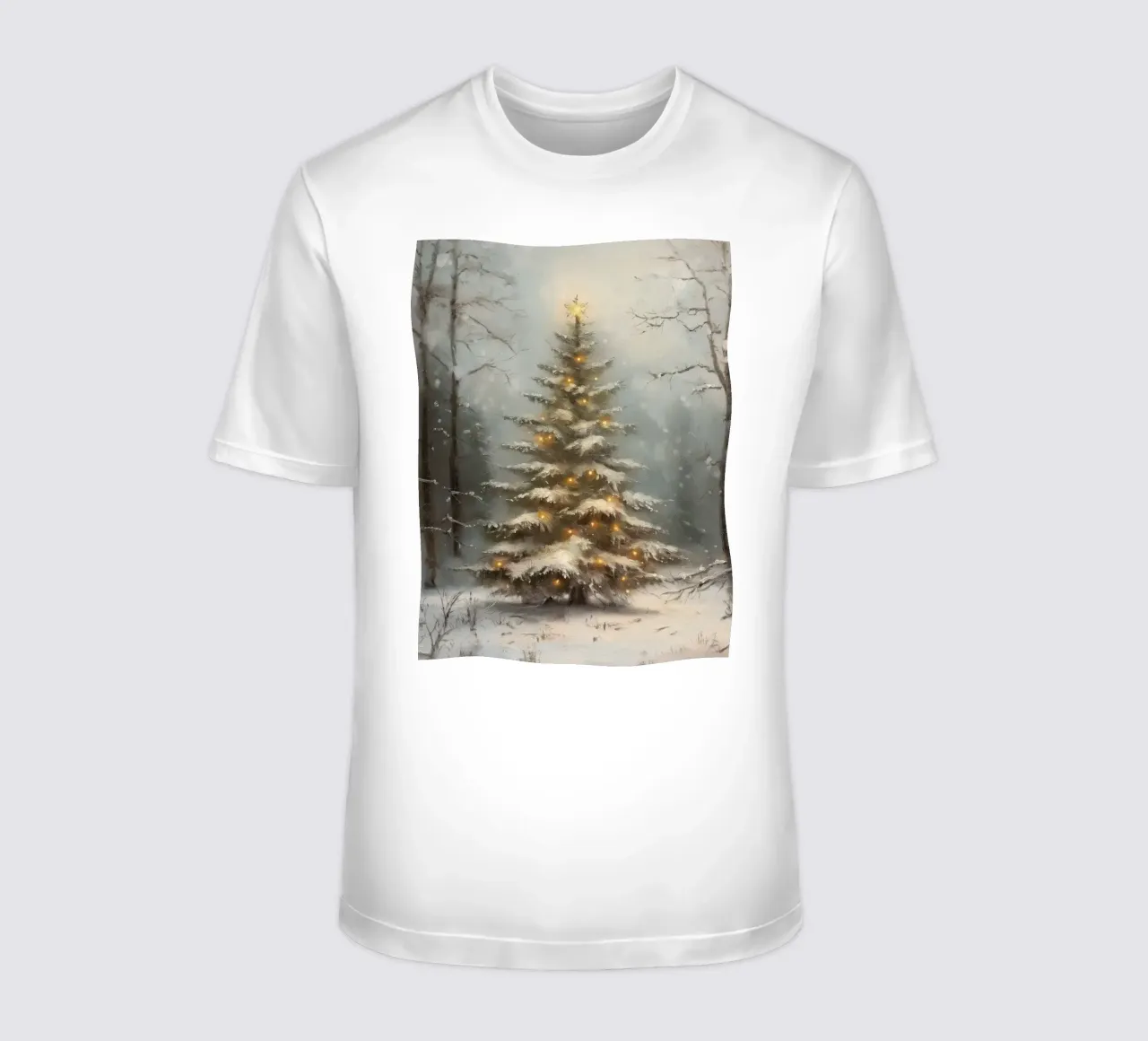 Albero di Natale innevato con luci nella foresta invernale t-shirt da Cozy Vibes