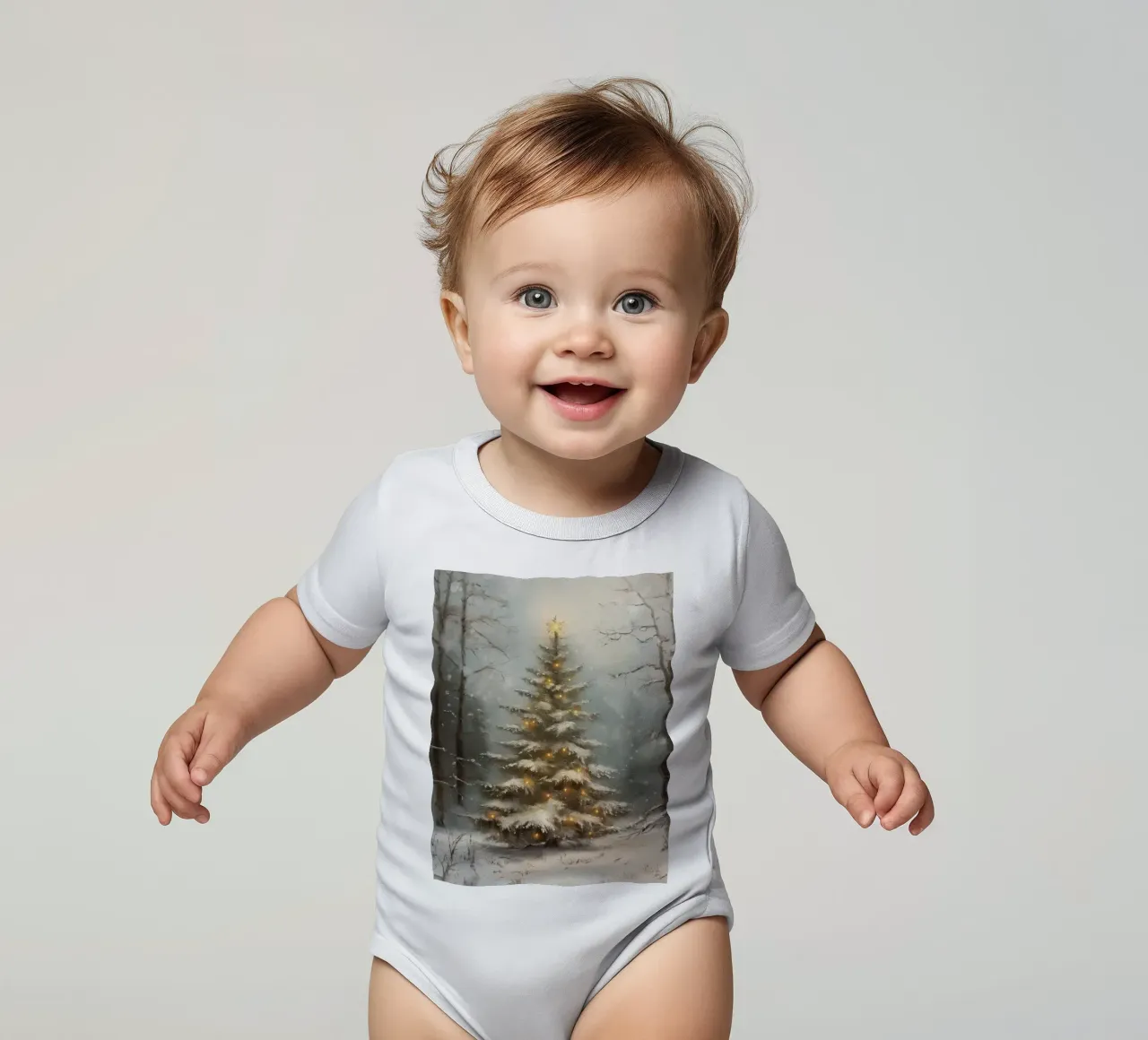 Albero di Natale innevato con luci nella foresta invernale body neonato maniche corte da Cozy Vibes