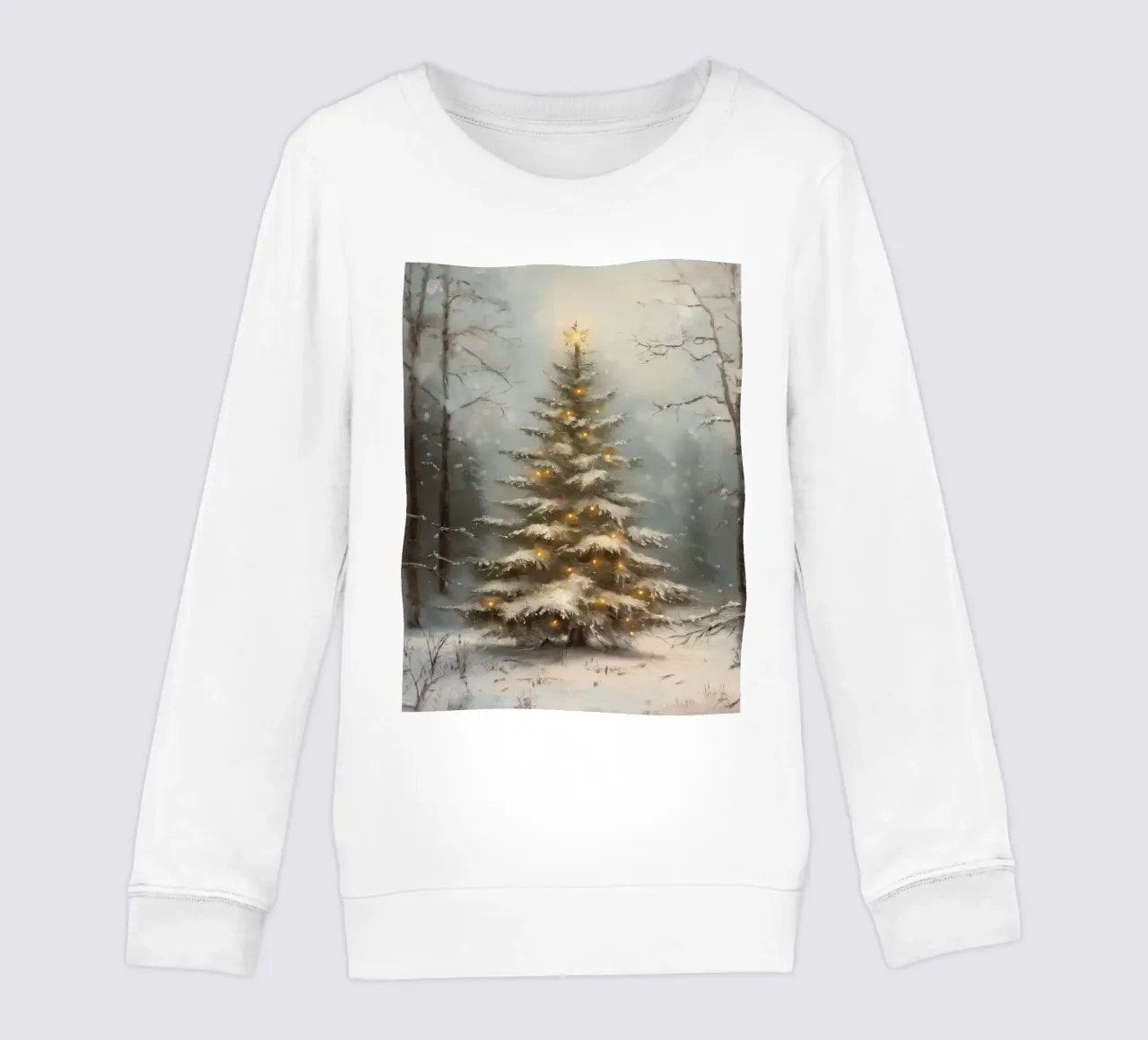 Albero di Natale innevato con luci nella foresta invernale felpa bambino da Cozy Vibes