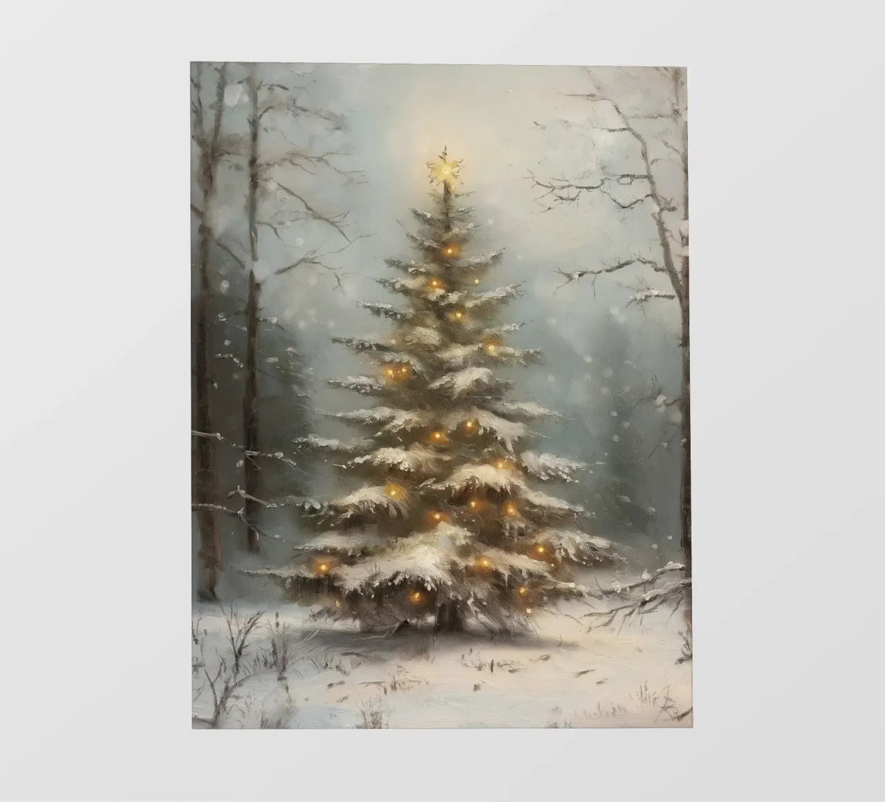 Albero di Natale innevato con luci nella foresta invernale telo in pvc da Cozy Vibes