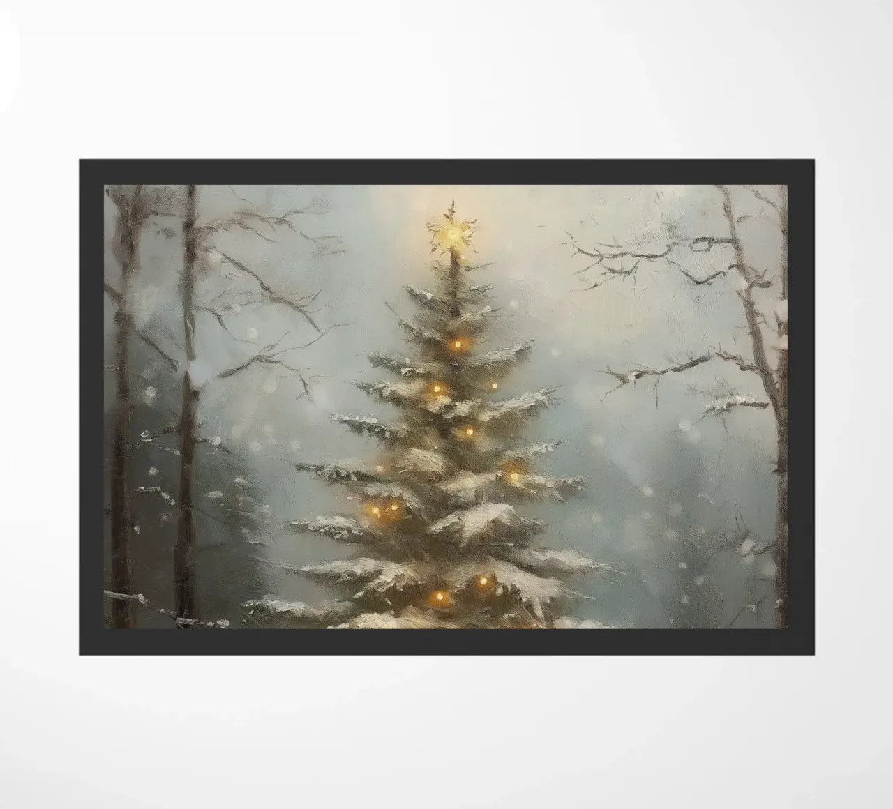 Albero di Natale innevato con luci nella foresta invernale zerbino da Cozy Vibes