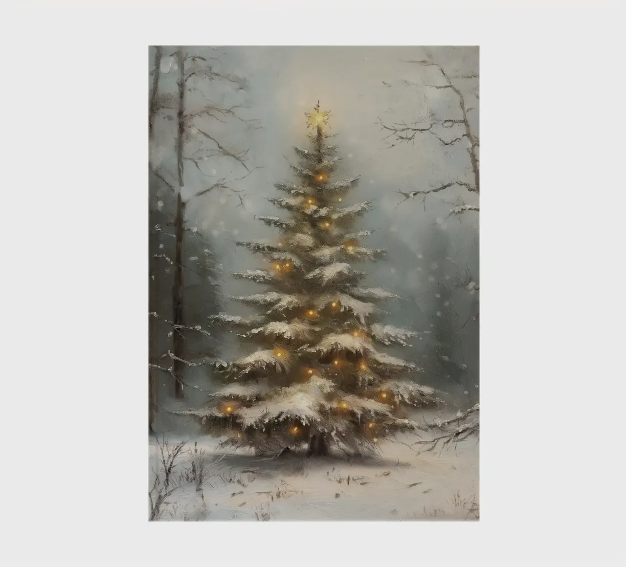 Snow-covered Christmas tree with lights in the winter forest notebook by Cozy Vibes