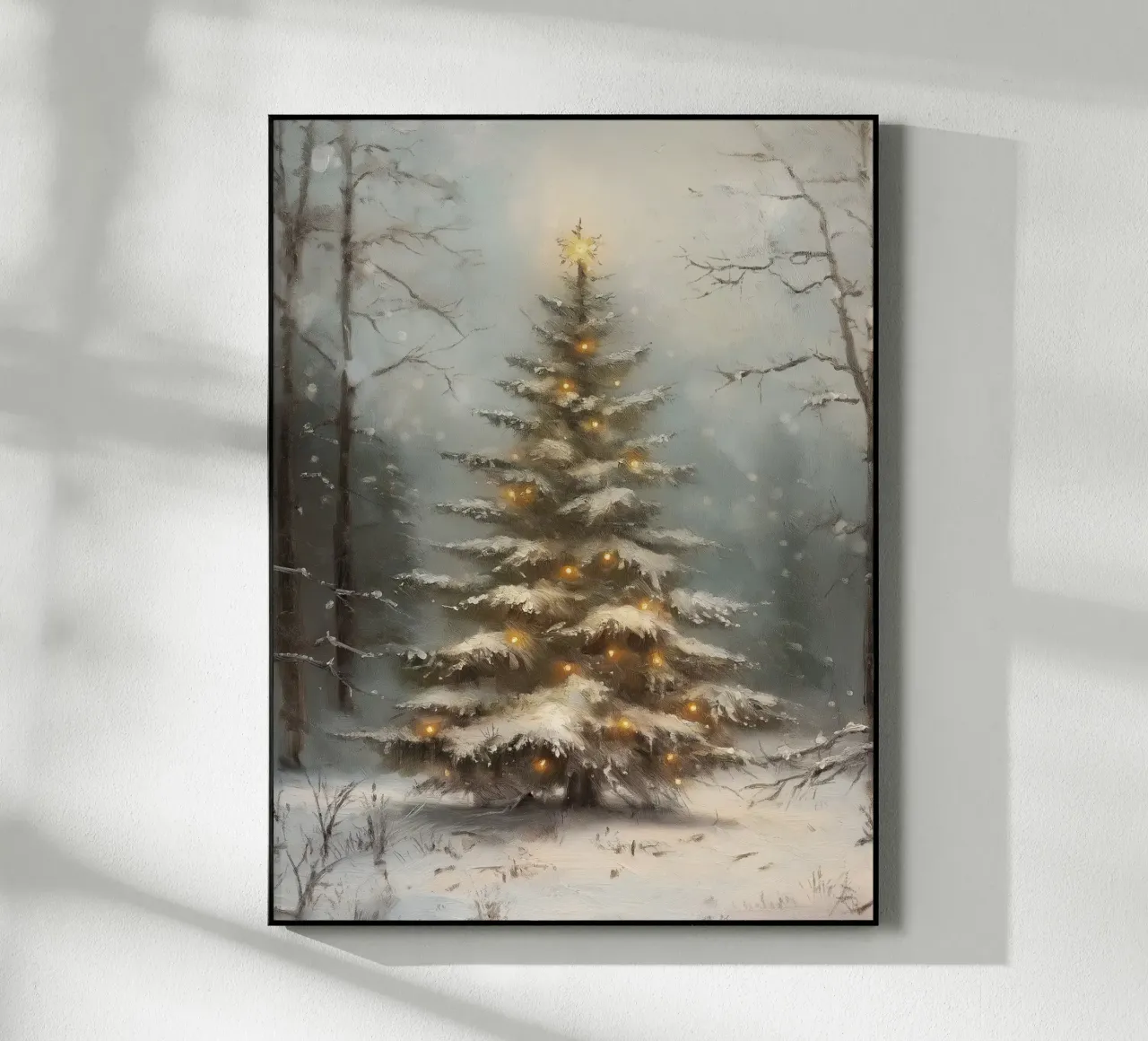Albero di Natale innevato con luci nella foresta invernale plexiglass da Cozy Vibes
