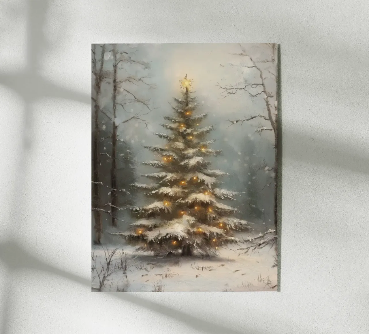 Albero di Natale innevato con luci nella foresta invernale plexiglass da Cozy Vibes