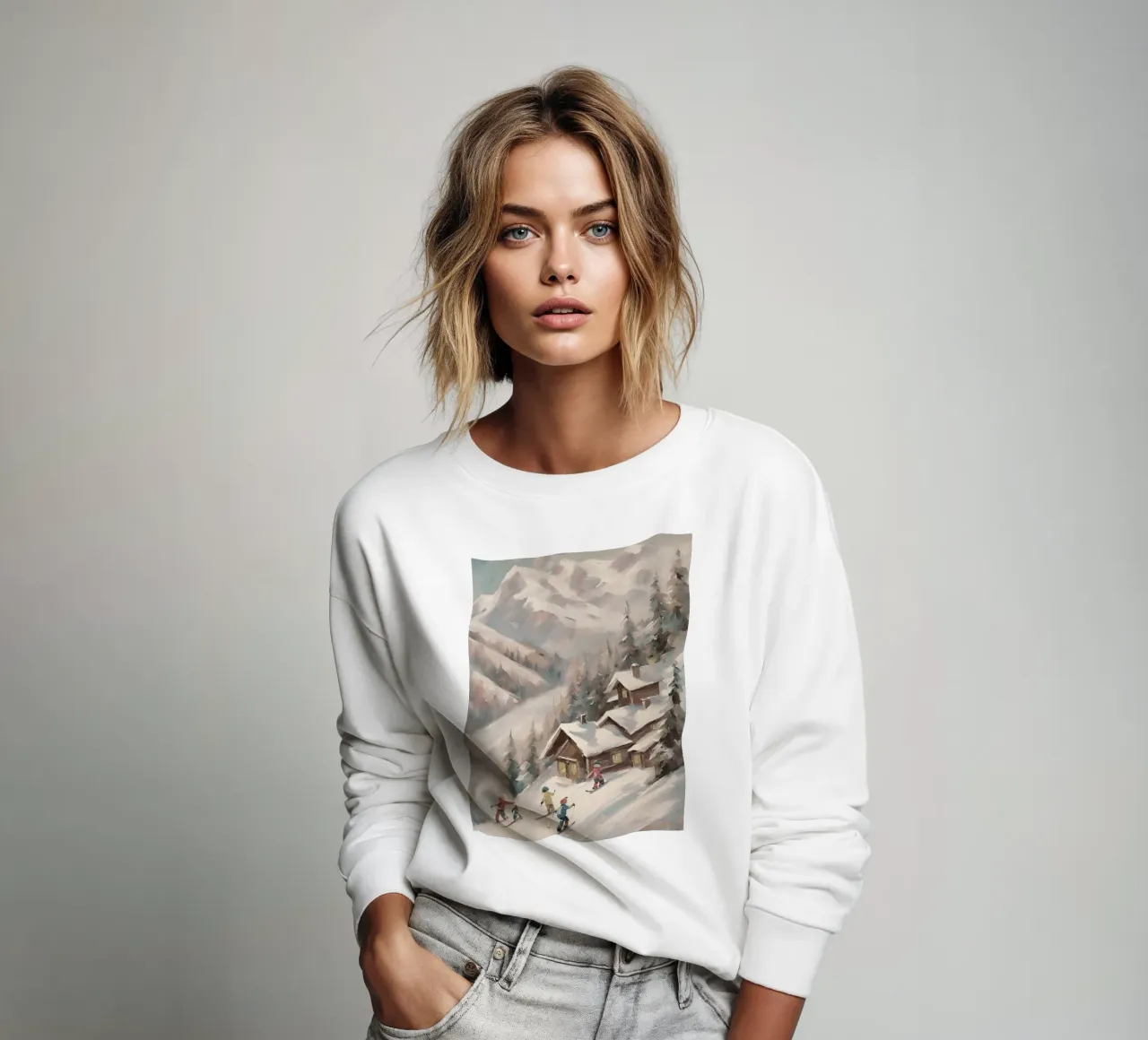 Sciatori invernali davanti a rifugi innevati felpa da Cozy Vibes