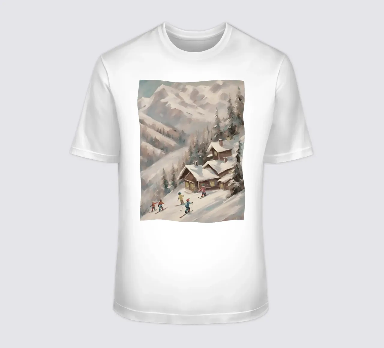 Sciatori invernali davanti a rifugi innevati t-shirt da Cozy Vibes