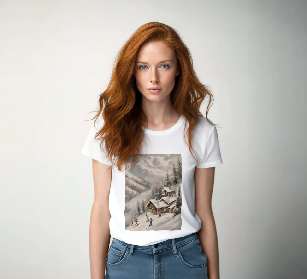 Sciatori invernali davanti a rifugi innevati t-shirt da donna da Cozy Vibes