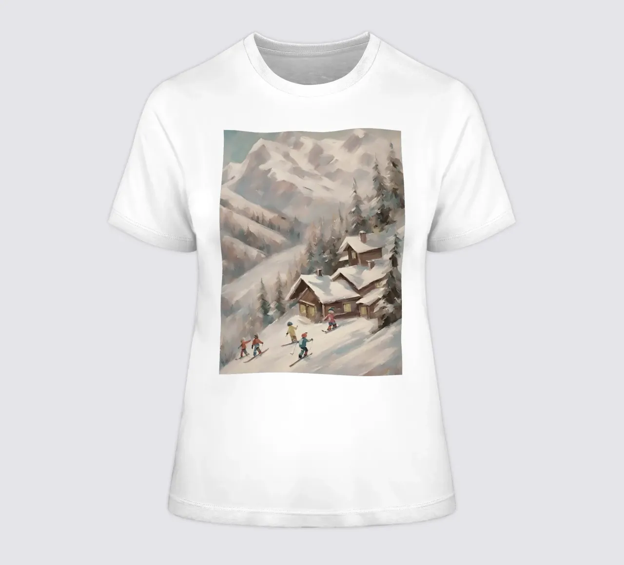 Sciatori invernali davanti a rifugi innevati t-shirt da donna da Cozy Vibes