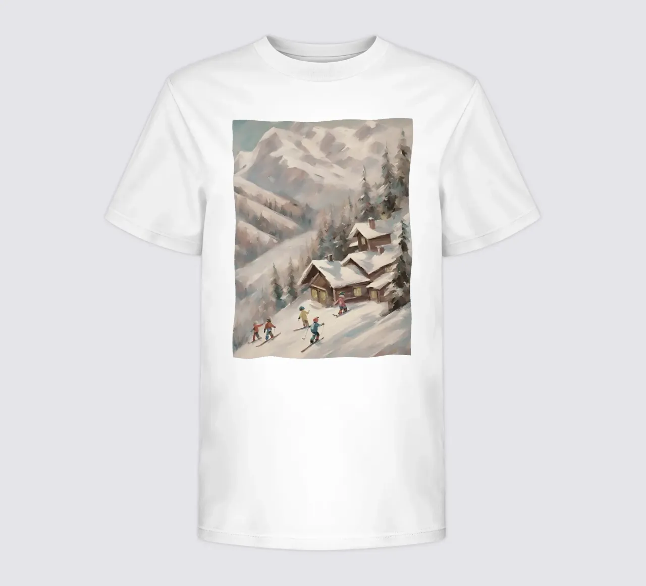 Sciatori invernali davanti a rifugi innevati t-shirt bambini da Cozy Vibes