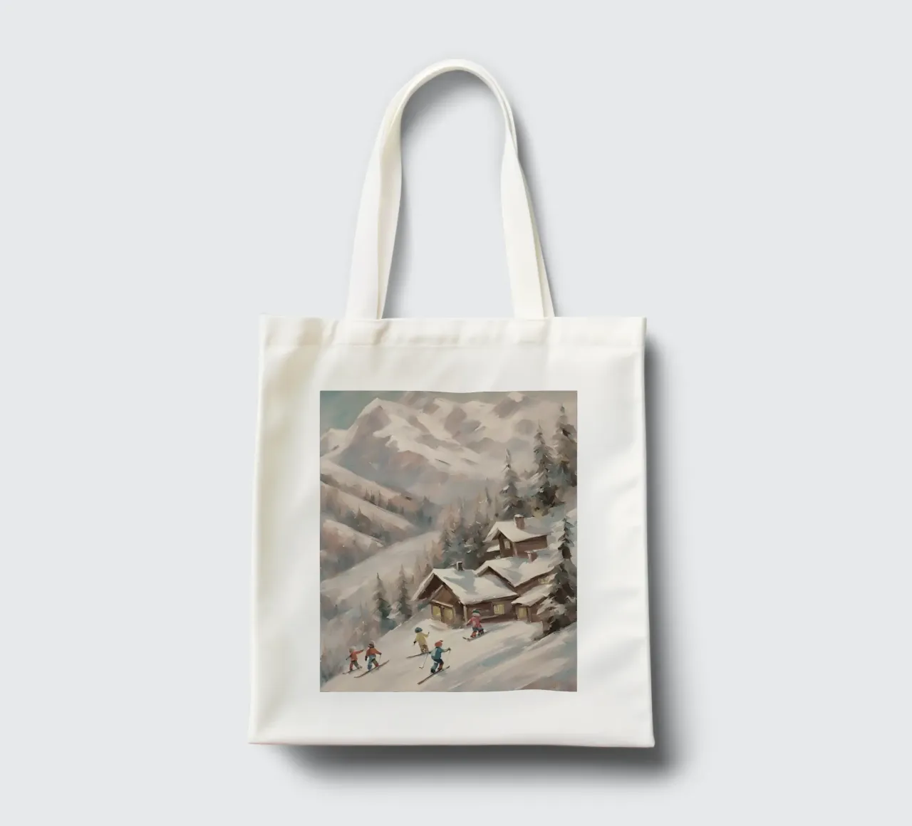 Sciatori invernali davanti a rifugi innevati borsa in juta da Cozy Vibes