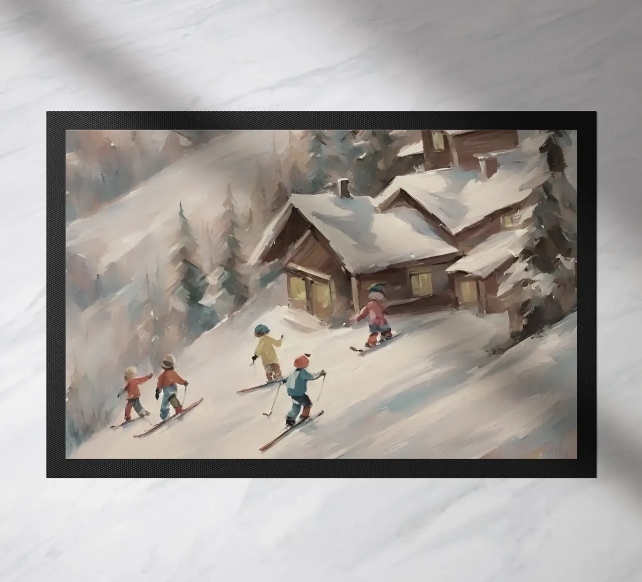 Sciatori invernali davanti a rifugi innevati zerbino da Cozy Vibes
