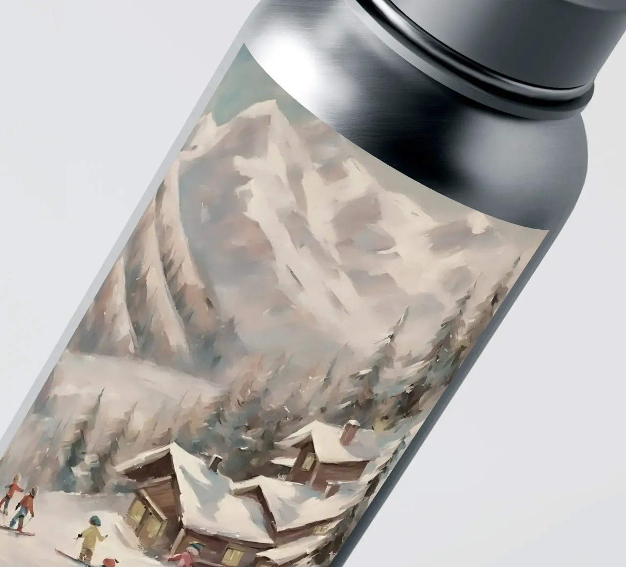 Sciatori invernali davanti a rifugi innevati adesivo da Cozy Vibes