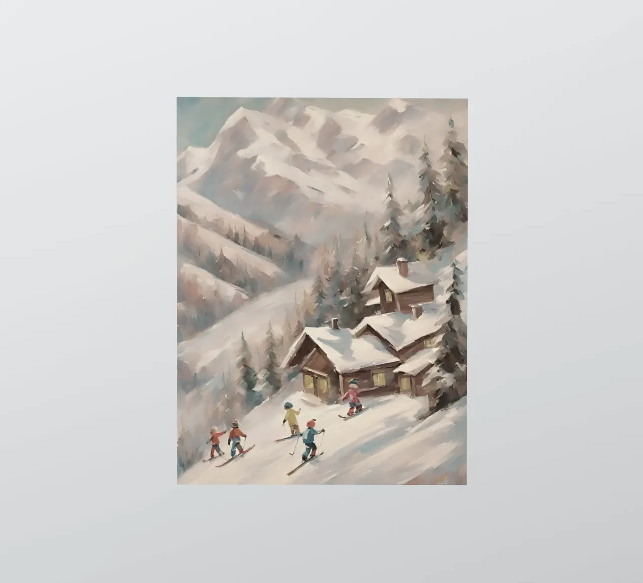 Sciatori invernali davanti a rifugi innevati adesivo da Cozy Vibes