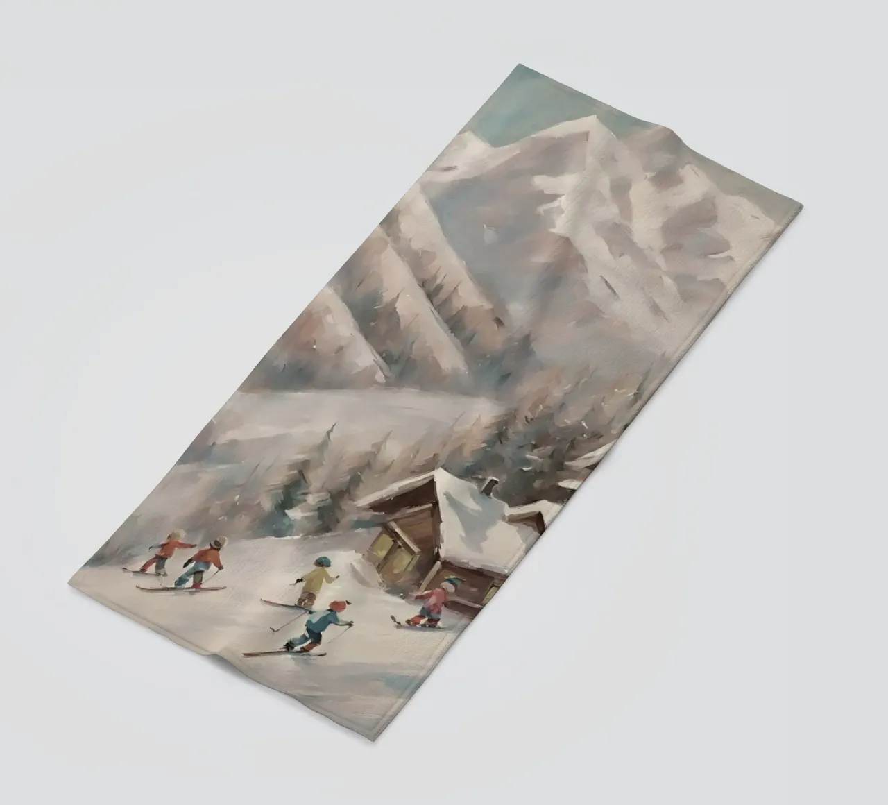 Sciatori invernali davanti a rifugi innevati telo mare da Cozy Vibes