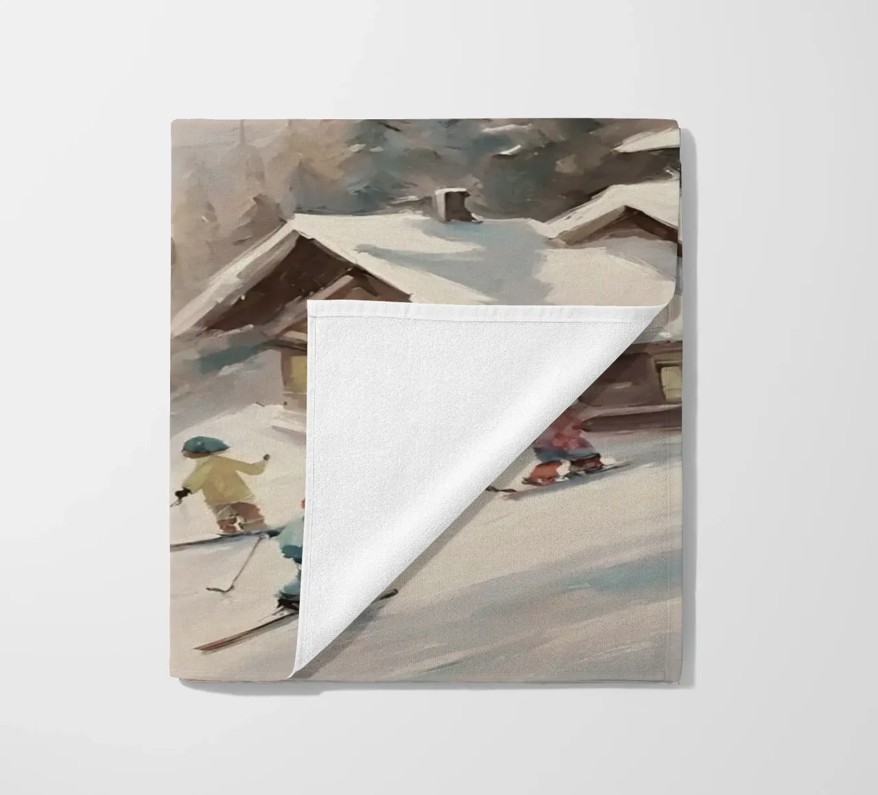 Sciatori invernali davanti a rifugi innevati telo mare da Cozy Vibes