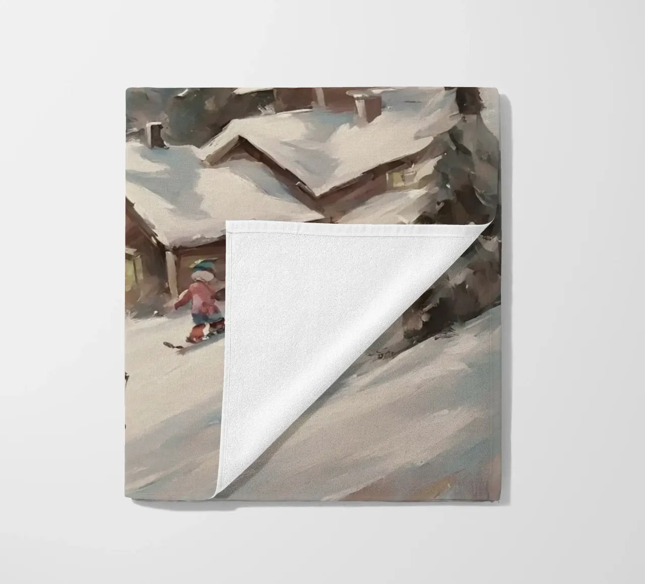 Sciatori invernali davanti a rifugi innevati telo mare da Cozy Vibes