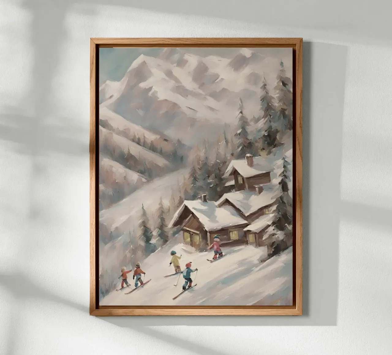 Sciatori invernali davanti a rifugi innevati pannello forex da Cozy Vibes
